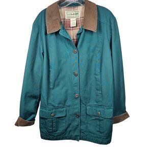 LL Bean Vintage Women's Adirondack Barn Coat in Loden Teal, Flannel-Lined Size L